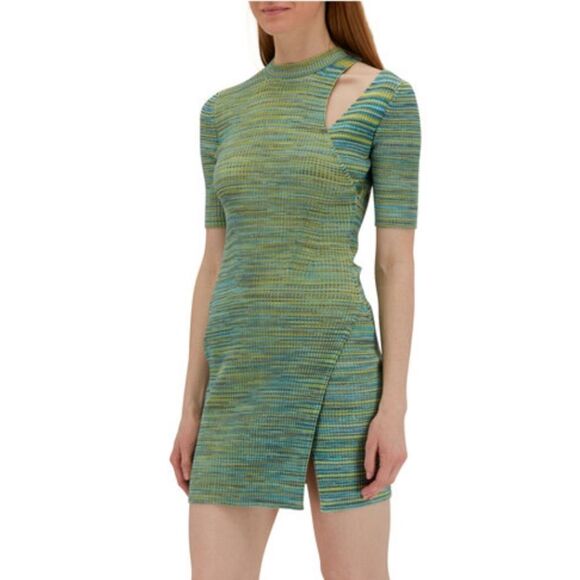 NWT Jonathan SIMKHAI Tina Blue Green Space Dye Mini Dress Cutouts Large - Picture 8 of 16